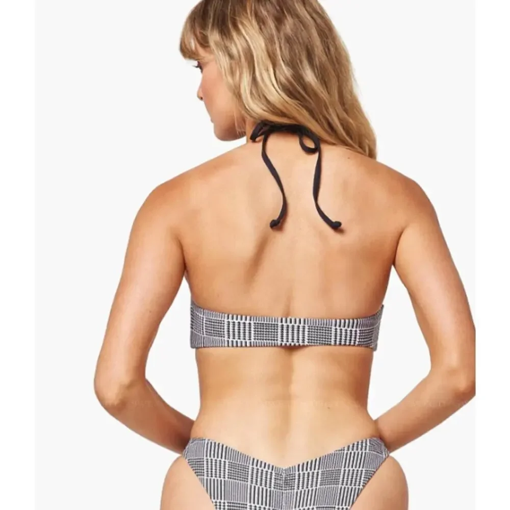 L*Space Jessy High Neck Cutout Bikini Top Best I Ever Plaid Size Medium NEW